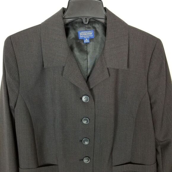 Pendleton Women 100% Virgin Wool Blazer Jacket Size 16 Button Up Gray Lined - Picture 3 of 6